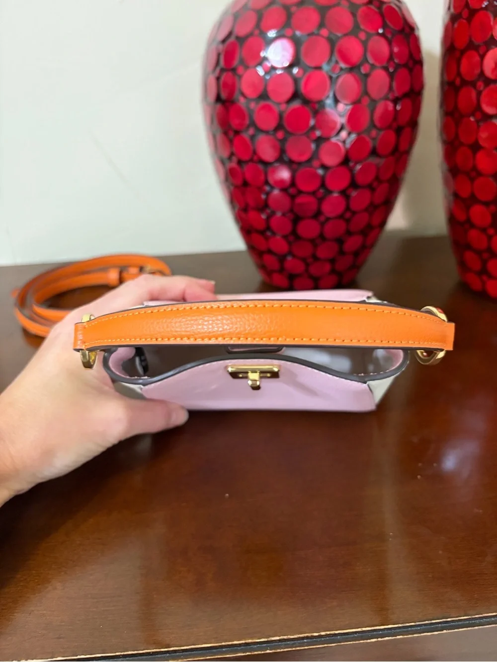 Kate Spade Phoebe Mini Top Handle Crossbody Pink, White and Orange Colorblock - Picture 8 of 16